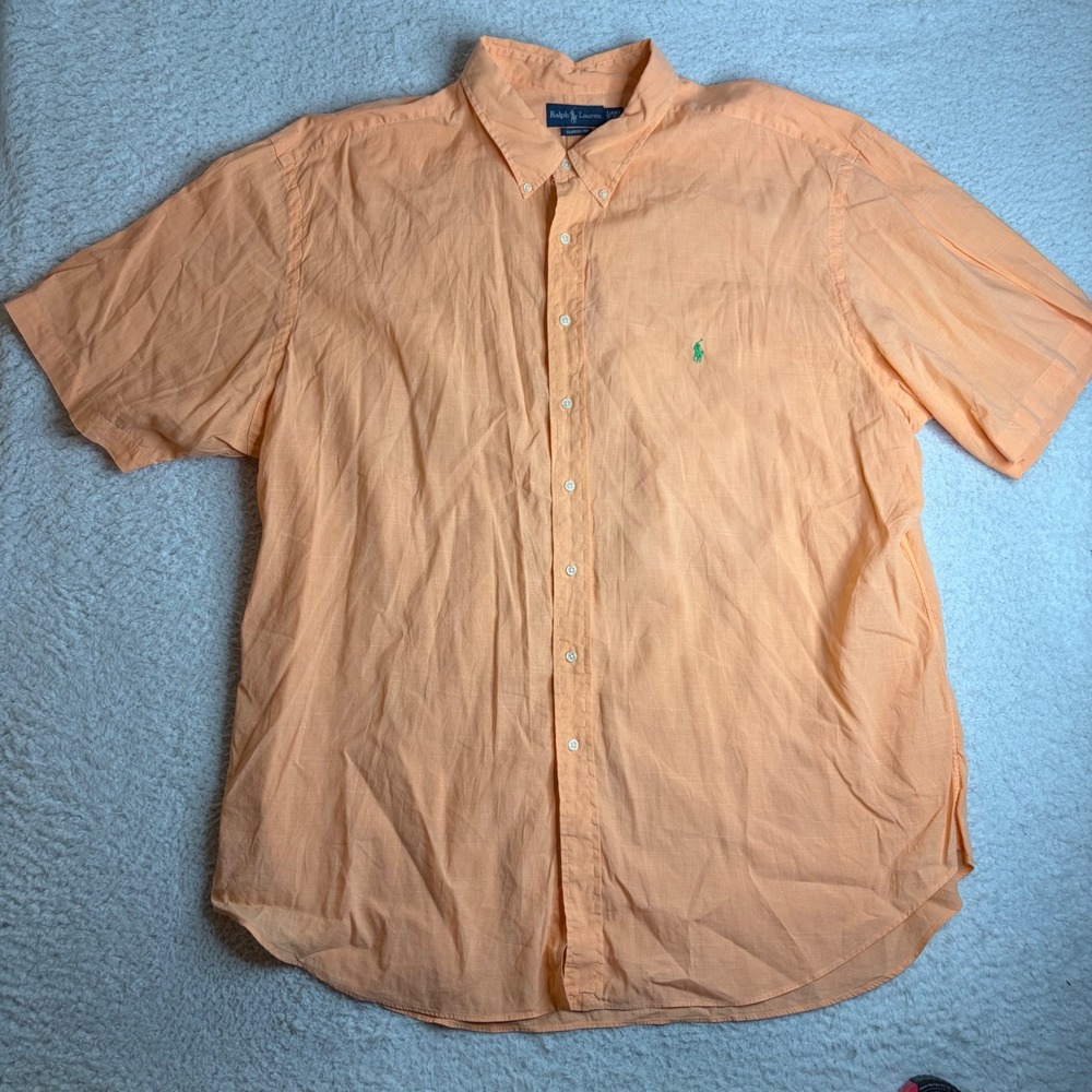 Ralph Lauren Classic Fit Orange Linen Cotton Shirt Mens 4XLT Tall Short Sleeve